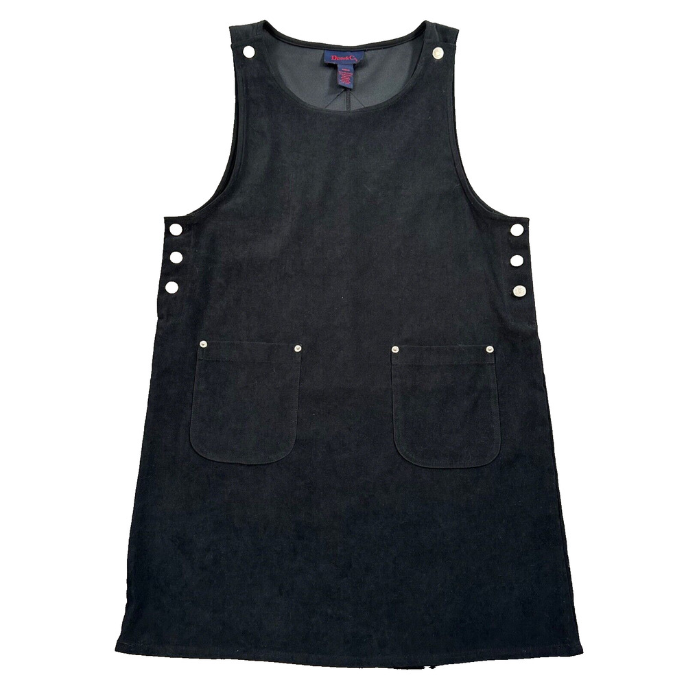 Denim & Co. Black Velvet Bib Overall Dress Women's Medium Vintage Pockets Short